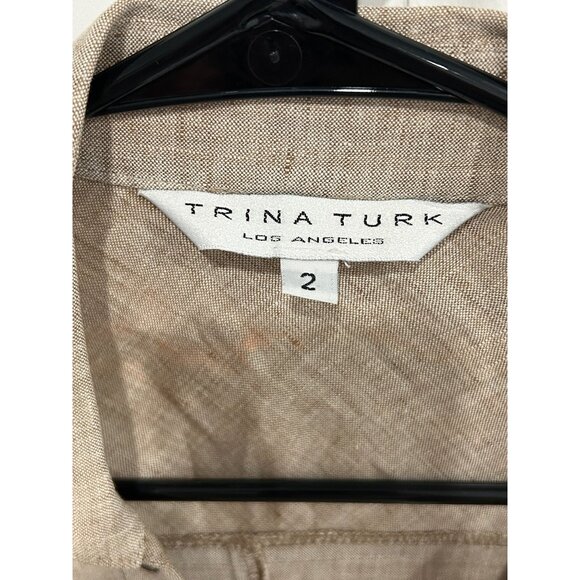 Trina Turk Beige Linen Blend Short Sleeve Lace-Up Front Utility Dress Sz 2 - Picture 5 of 10